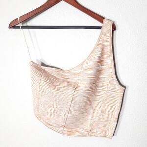 By Anthropologie Asymmetrical Knit Crop Top Neutral Size XL Modern Balletcore